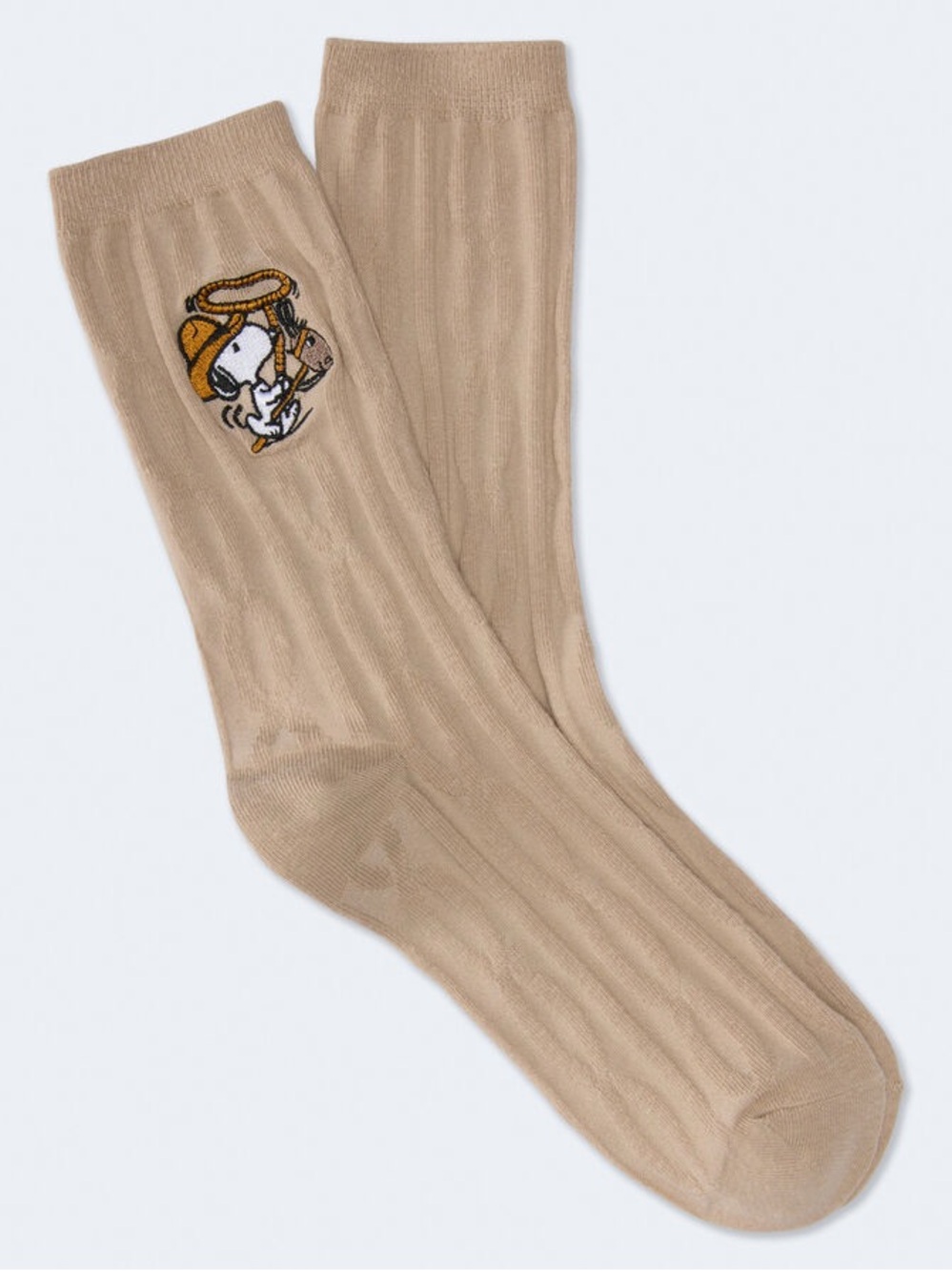 Aeropostale Beige Crew Socks with Embroidered Character